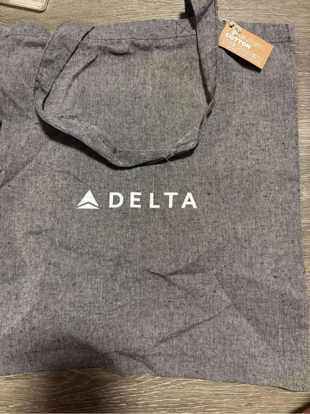 Delta Airlines Grey Canvas Tote with White Slogan - 'Welcoming Elevated Caring'
